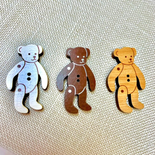 Wooden Teddy Bear Button (Chocolate) (3.1 cm)