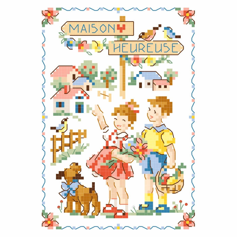 "Maison heureuse"(幸せなお家) クロスステッチ図案 VERONIQUE ENGINGER(ヴェロニク・アンジャンジェ)デザイン