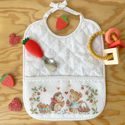 “‘Miam d'amour’ (Love of Deliciousness) — Set of 2 Bibs Cross-stitch kit designed by Véronique Enginger”