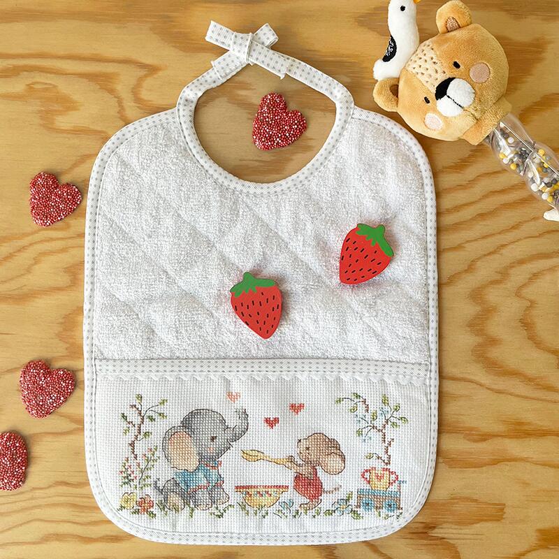 “‘Miam d'amour’ (Love of Deliciousness) — Set of 2 Bibs Cross-stitch kit designed by Véronique Enginger”