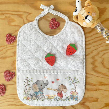 “‘Miam d'amour’ (Love of Deliciousness) — Set of 2 Bibs Cross-stitch kit designed by Véronique Enginger”