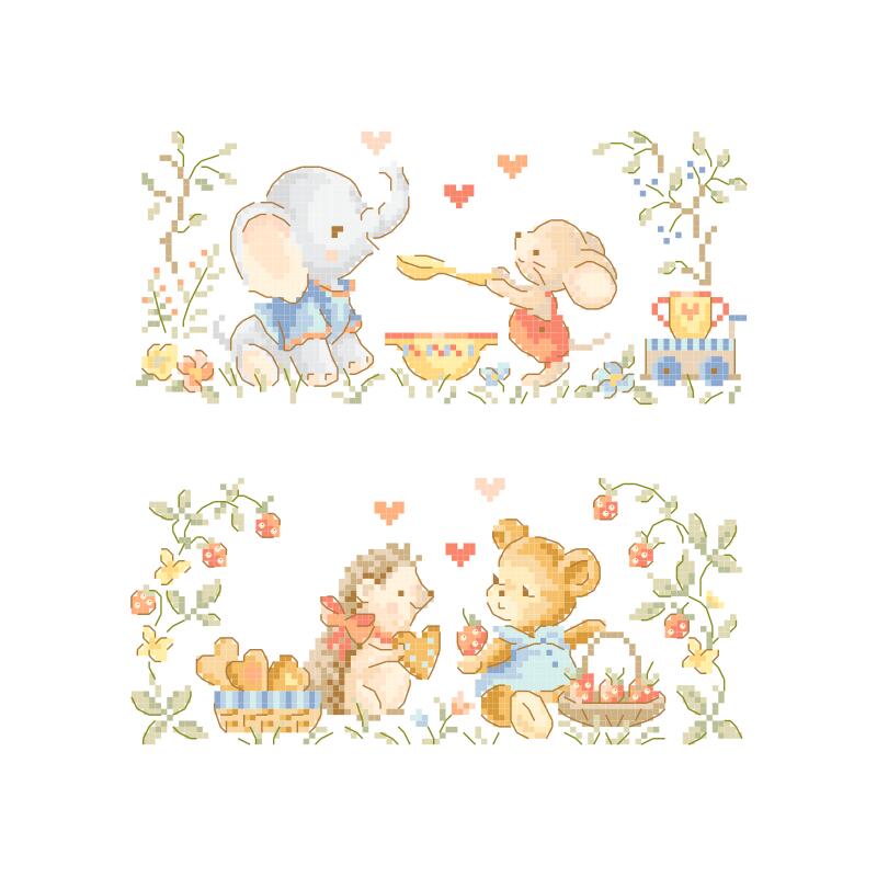 “‘Miam d'amour’ (Love of Deliciousness) — Set of 2 Bibs Cross-stitch kit designed by Véronique Enginger”