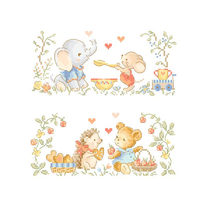 “‘Miam d'amour’ (Love of Deliciousness) — Set of 2 Bibs Cross-stitch kit designed by Véronique Enginger”