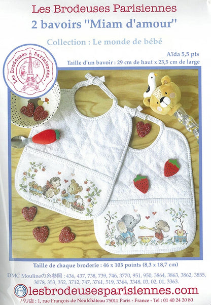 “‘Miam d'amour’ (Love of Deliciousness) — Set of 2 Bibs Cross-stitch kit designed by Véronique Enginger”