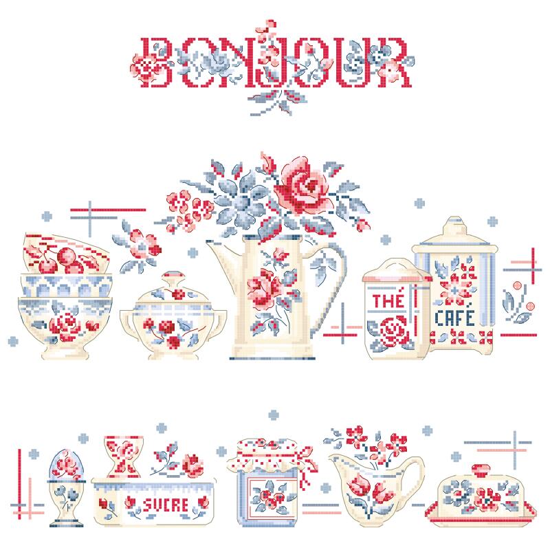 【Latest Design】“Bonjour” Torchon Kit Cross Stitch Kit designed by Véronique Enginger