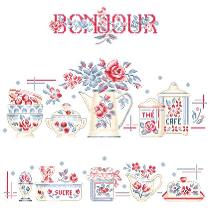 【Latest Design】“Bonjour” Torchon Kit Cross Stitch Kit designed by Véronique Enginger
