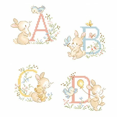 “Le grand ABC Lapinous” (Rabbit Alphabet) ABC pattern collection / alphabet cross-stitch chart book