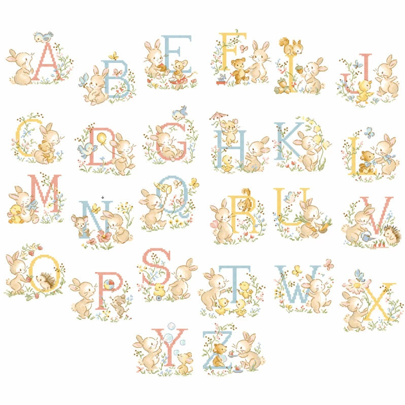 “Le grand ABC Lapinous” (Rabbit Alphabet) ABC pattern collection / alphabet cross-stitch chart book