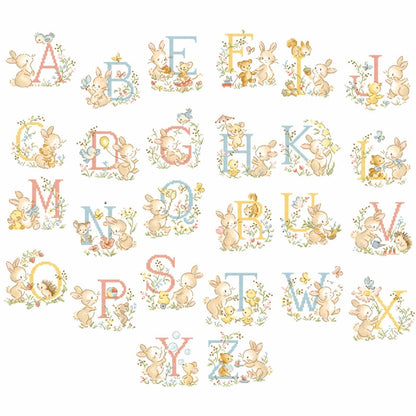 “Le grand ABC Lapinous” (Rabbit Alphabet) ABC pattern collection / alphabet cross-stitch chart book