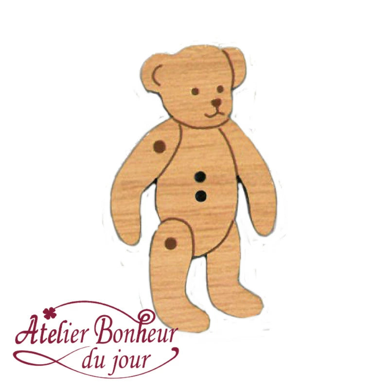 Wooden Teddy Bear Button (Wood) (3.1 cm)