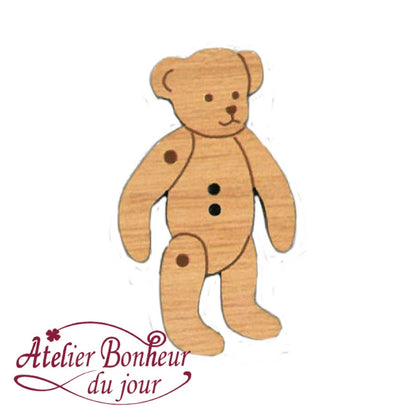 Wooden Teddy Bear Button (Wood) (3.1 cm)