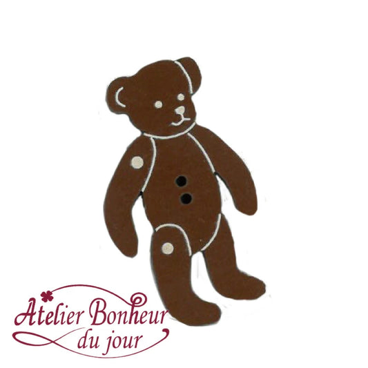 Wooden Teddy Bear Button (Chocolate) (3.1 cm)