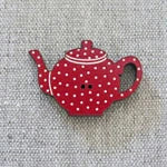 Wooden Polka Dot Teapot Button (Rouge) (2.8 cm)