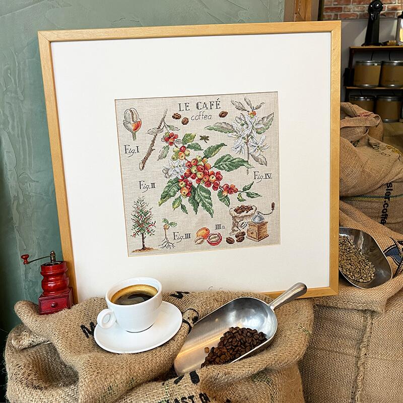 "Étude aux Cafe" (コーヒーの研究) 壁掛け お花 果物 シリーズ VERONIQUE ENGINGER(ヴェロニク・アンジャンジェ)デザイン クロスステッチキット