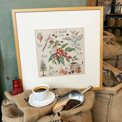 "Étude aux Cafe" (コーヒーの研究) 壁掛け お花 果物 シリーズ VERONIQUE ENGINGER(ヴェロニク・アンジャンジェ)デザイン クロスステッチキット