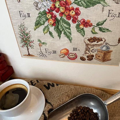 "Étude aux Cafe" (コーヒーの研究) 壁掛け お花 果物 シリーズ VERONIQUE ENGINGER(ヴェロニク・アンジャンジェ)デザイン クロスステッチキット