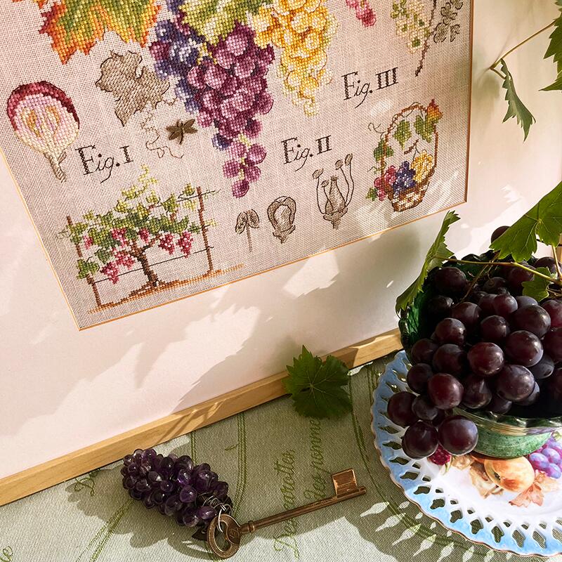 "Étude aux Raisins" (ブドウの研究) 壁掛け 果物 シリーズ VERONIQUE ENGINGER(ヴェロニク・アンジャンジェ)デザイン クロスステッチキット