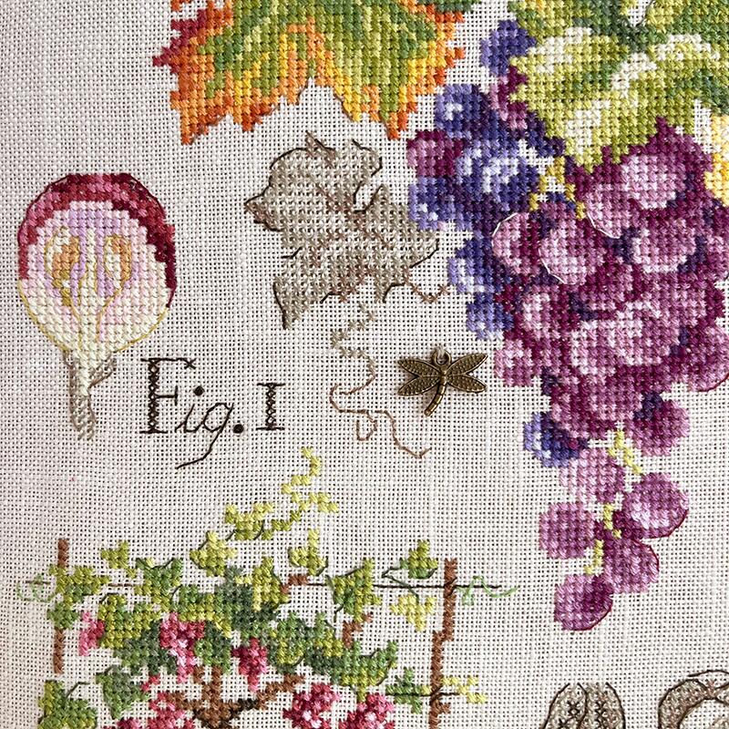 "Étude aux Raisins" (ブドウの研究) 壁掛け 果物 シリーズ VERONIQUE ENGINGER(ヴェロニク・アンジャンジェ)デザイン クロスステッチキット