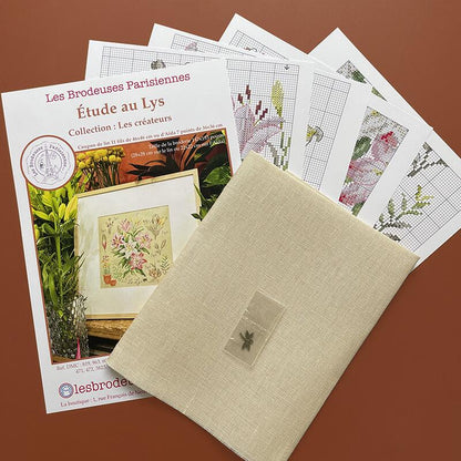 “Étude aux Lys” (Study of Lilies) Wall Hanging Floral Series Cross Stitch Kit designed by Véronique Enginger