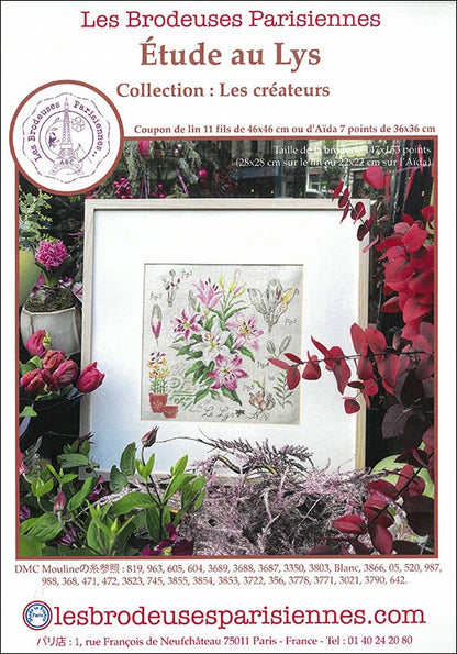 “Étude aux Lys” (Study of Lilies) Wall Hanging Floral Series Cross Stitch Kit designed by Véronique Enginger