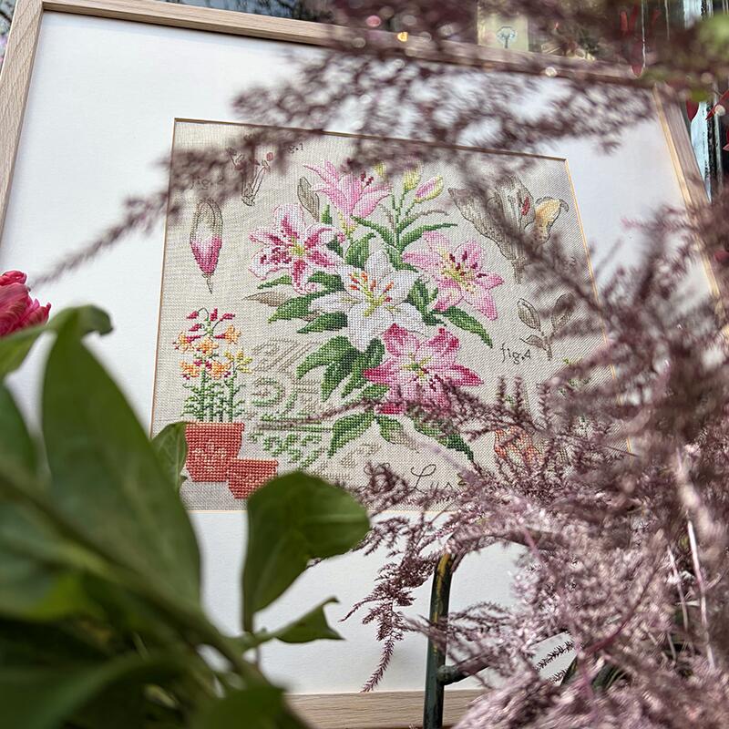 “Étude aux Lys” (Study of Lilies) Wall Hanging Floral Series Cross Stitch Kit designed by Véronique Enginger