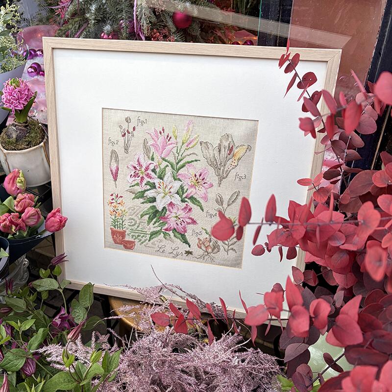 “Étude aux Lys” (Study of Lilies) Wall Hanging Floral Series Cross Stitch Kit designed by Véronique Enginger