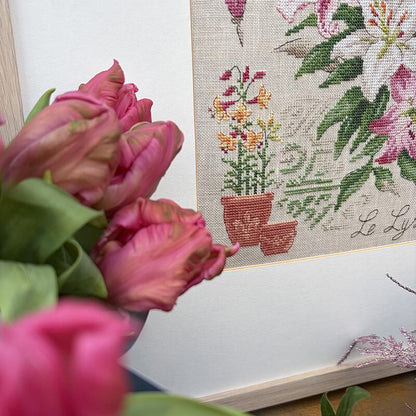 “Étude aux Lys” (Study of Lilies) Wall Hanging Floral Series Cross Stitch Kit designed by Véronique Enginger