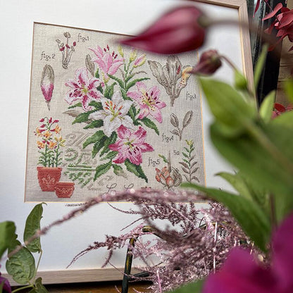 “Étude aux Lys” (Study of Lilies) Wall Hanging Floral Series Cross Stitch Kit designed by Véronique Enginger
