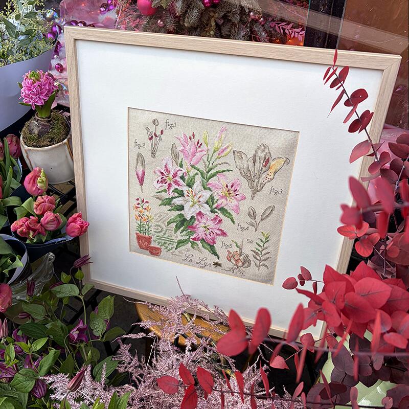 “Étude aux Lys” (Study of Lilies) Wall Hanging Floral Series Cross Stitch Kit designed by Véronique Enginger