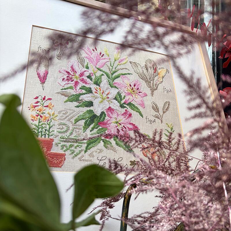“Étude aux Lys” (Study of Lilies) Wall Hanging Floral Series Cross Stitch Kit designed by Véronique Enginger