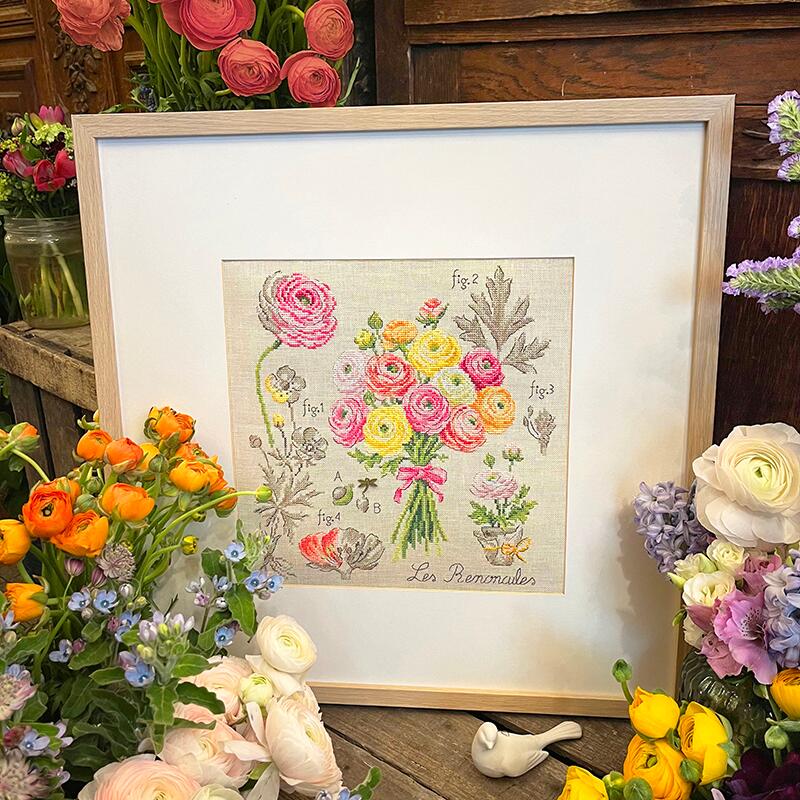 "Étude aux renoncules" (ラナンキュラスの研究) 壁掛け お花 シリーズ VERONIQUE ENGINGER(ヴェロニク・アンジャンジェ)デザイン クロスステッチキット