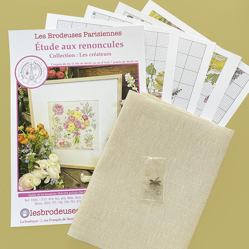 "Étude aux renoncules" (ラナンキュラスの研究) 壁掛け お花 シリーズ VERONIQUE ENGINGER(ヴェロニク・アンジャンジェ)デザイン クロスステッチキット