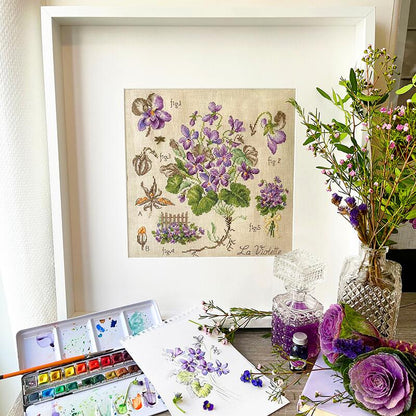 "Étude à la violette" (スミレの研究) 壁掛け お花 シリーズ VERONIQUE ENGINGER(ヴェロニク・アンジャンジェ)デザイン クロスステッチキット