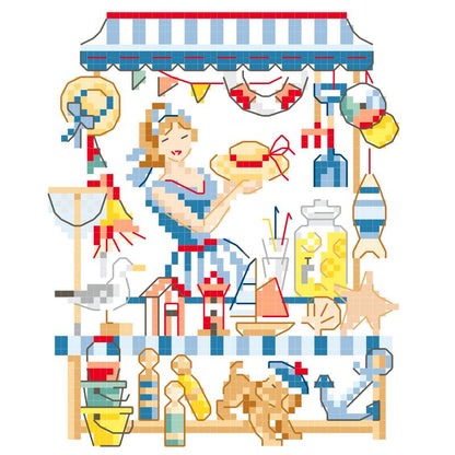 "La marchande de plage"(ビーチのお店屋さん) クロスステッチ図案 VERONIQUE ENGINGER(ヴェロニク・アンジャンジェ)デザイン