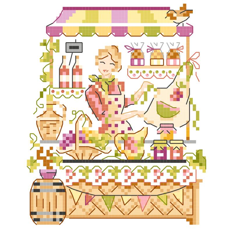 "La marchande de Raisins"(ブドウ屋さん) クロスステッチ図案 VERONIQUE ENGINGER(ヴェロニク・アンジャンジェ)デザイン