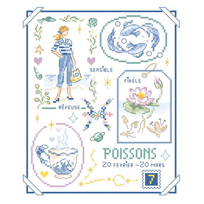 Signe du zodiaque『Poissons』(星座「うお座」) クロスステッチ図案 VERONIQUE ENGINGER(ヴェロニク・アンジャンジェ)デザイン