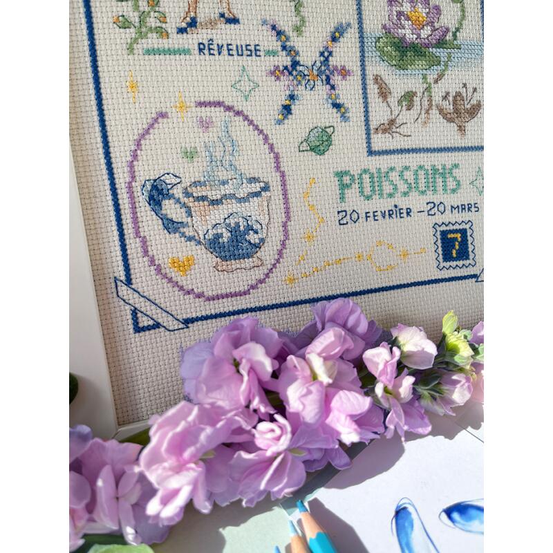 Signe du zodiaque『Poissons』(星座「うお座」) クロスステッチ図案 VERONIQUE ENGINGER(ヴェロニク・アンジャンジェ)デザイン