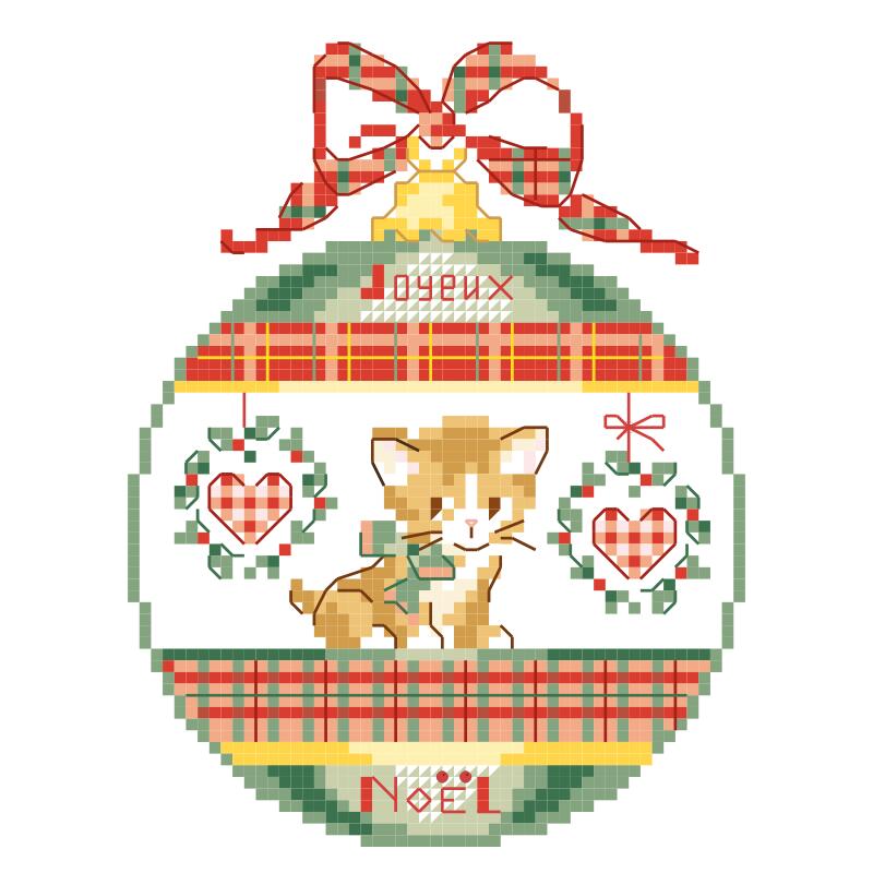 La boule de Noël"Mon petit chat"(クリスマスオーナメント「私のちいさな猫」) クロスステッチ図案 VERONIQUE ENGINGER(ヴェロニク・アンジャンジェ)デザイン